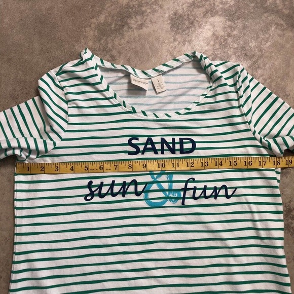 Zenergy by Chicos Shirt Womens‎ Size Medium Striped Sand Sun And Fun Tee - Picture 4 of 11
